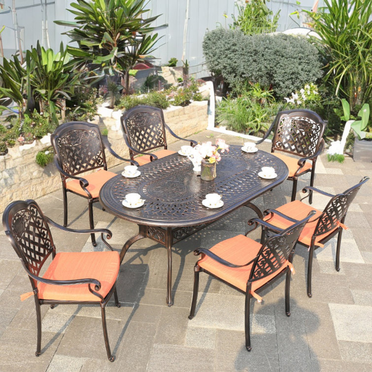 Canora Grey 6 Person Oval Outdoor Dining Set Wayfair Canada